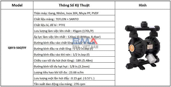 Bơm màng khí nén GODO QBY3 50QTFF CTA SETSUBI