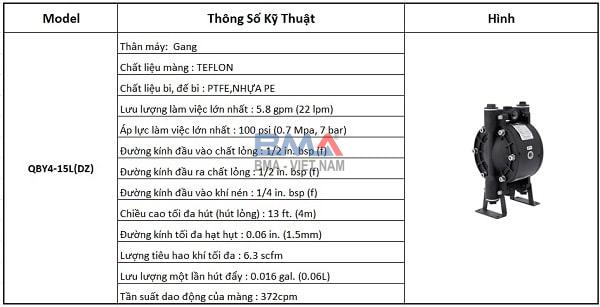 Bơm màng khí nén GODO QBY4 15L(DZ)